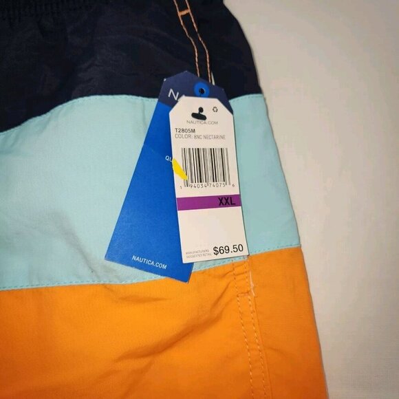 NAUTICA Mens XXL QUICK-DRY TRI-BLOCK SWIM SHORTS TRUNKS Orange Blue - Picture 3 of 5
